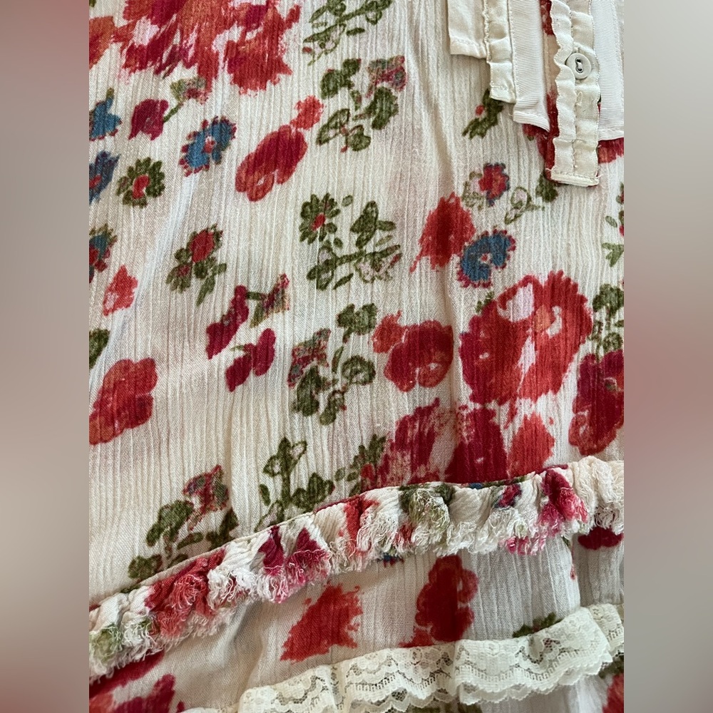 Free People Floral Sleeveless Hi-Low Blouse Summer Women’s Size Medium - Picture 4 of 15